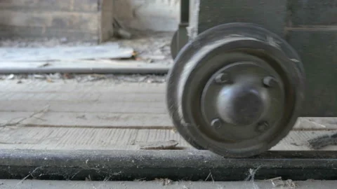 The old trolley dusty wheels passing by Stock Footage 89927339