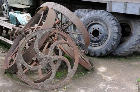 Old truck and cart wheels Stock Photos