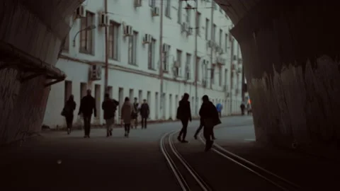 Old tunnel and tram rails Video stock 153370595