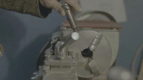 Old turning lathe machine in turning workshop. Turning machine cutting tool Stock Footage 89613209