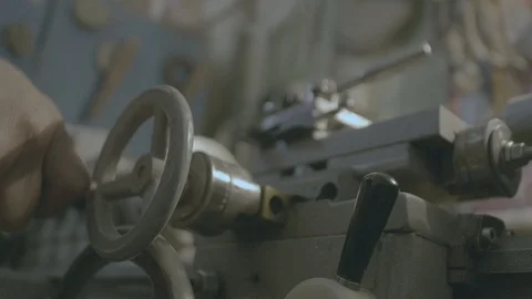 Old turning lathe machine in turning workshop. Turning machine cutting tool Stock Footage 89613389