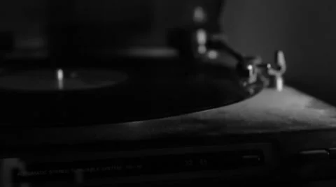 Old Turning Recordplayer in Black and White Stock Footage 52569555