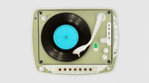 Old turntable player with spinning vinyl record Stock Footage 345992948