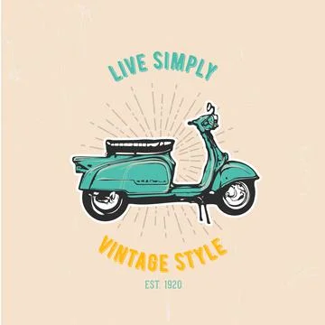 Old turquoise scooter, vector emblem, hand graphic Illustrazione stock