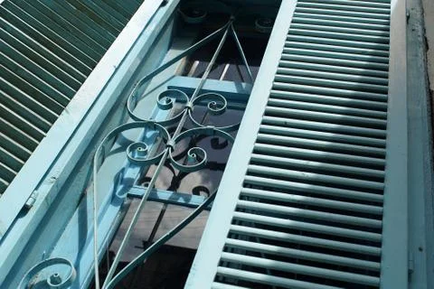 Old turquoise window 스톡 사진