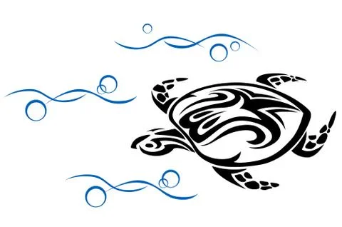 Old turtle in ocean waves Stock Illustration