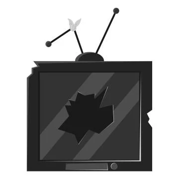Old tv. Broken broken black household appliances with a hole in the center of Stock Illustration