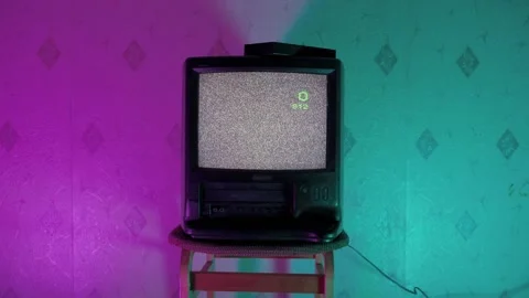 Old TV is in a color room, interference is visible Stock Footage 160667499