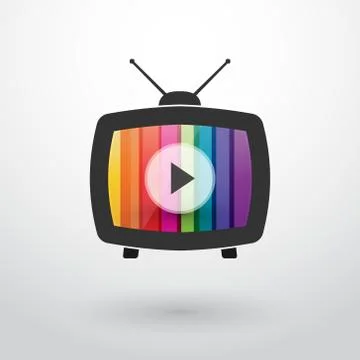 Old tv with colored stripes and play button Stock Illustration