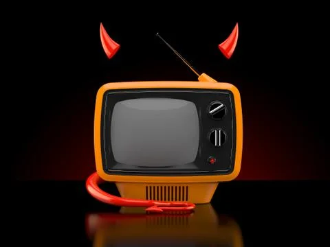 Old TV with devil horns and tail 스톡 일러스트