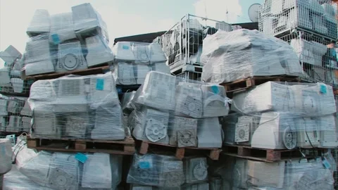 Old TV display and monitors garbage trash for recycle at the dump Stock Footage 91332822
