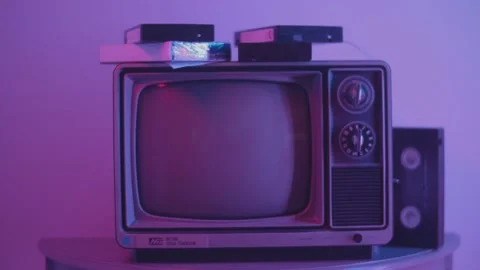 Old TV Gets Turned On Stock Footage 171298437