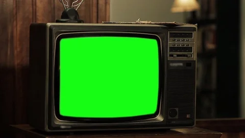 Old Tv With Green Screen. Aesthetics of the 80s. Close-Up. Stock Footage