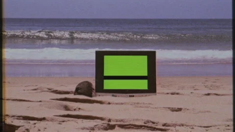 Old TV Green Screen Beach Shore Vintage Television VHS Effect Zoom In Stock Footage 273554287