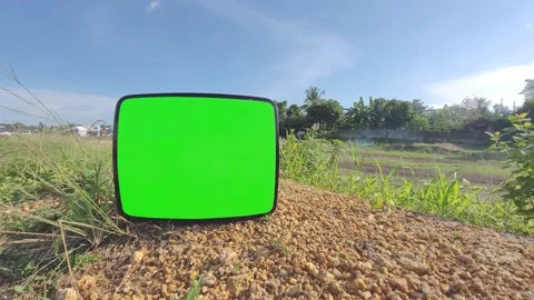 Old Tv green screen grass road motor cross Green Screen TV chroma key Stockbeeldmateriaal 201278455