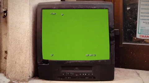 Old TV Green Screen Play Time Code Recorded Abandoned Television Zoom In Stock Footage 252670974