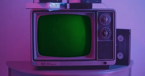 Old TV Green Screen With Reflections 05 Stock Footage 171542731