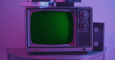 Old TV Green Screen With Reflections 03 Stock Footage 171543031