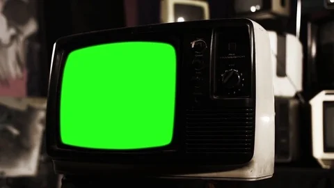 Old TV with Green Screen. Sepia Tone to Color. Zoom In. Stock Footage