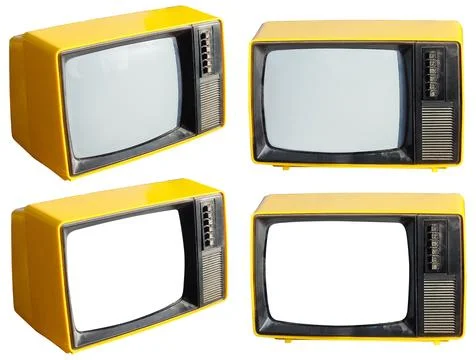 Old tv isolated different angle set mockup Foto stock