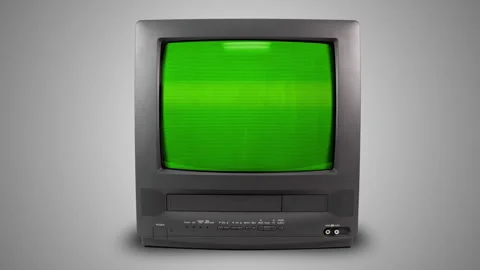 Old TV on a light background with a green screen. TV from the 90s with chromakey Stock Footage 283178528