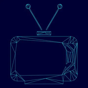 Old TV low poly triangulation triangulated polygonal electric cyan blue vibra Stock Illustration