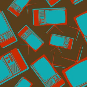 Old TV pattern seamless. Television set retro ornament Stock Illustration