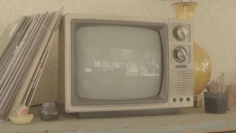 OLD TV WITH RECORDS Stock Footage 159573408