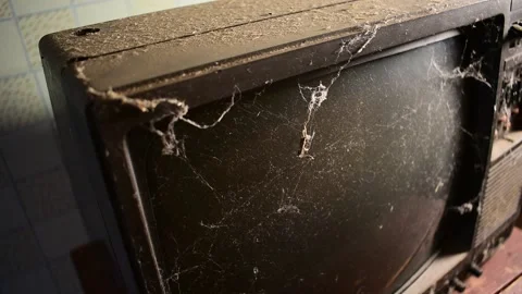 Old TV screen in dust and cobwebs Stock Footage 138400023