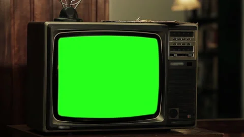 Old TV Set With Green Screen. Aesthetics of the 80s. Close-Up. 4K Resolution. Stock Footage 210236054