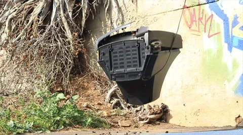 Old TV set shatters on the ground Stock-Footage 47114655