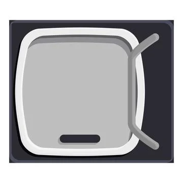 Old tv set showing gray static screen with antenna on top view 库存插图