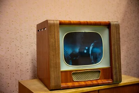 Old tv set on the table Stock Photos