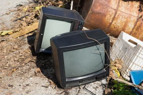 Old tv-sets on dump Stock Photos
