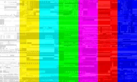 Old TV test pattern colorful stripes damaged by glitches, banding and grain Stockillustratie