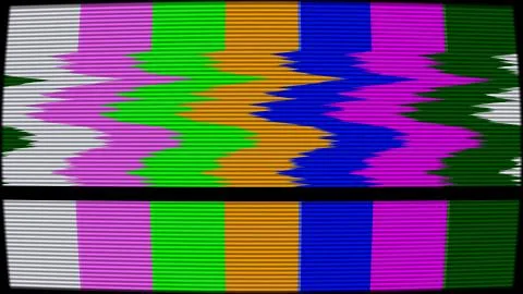 Old TV test pattern colorful stripes damaged by glitches, banding and noise Stock Photos