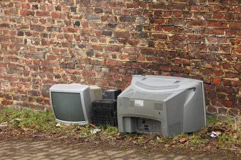 Old TVs thworn out Stock Photos