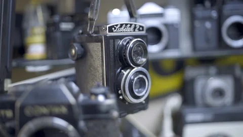 An old twin lens reflect camera, lubitel. Stock Footage 124652399