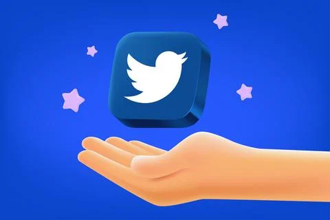 Old twitter application 3d button with the hand. Vector editorial illustrat.. Stock-Illustration