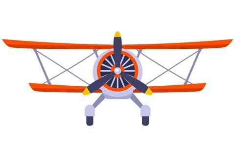 Old two-winged plane with a propeller front view. Stock Illustration