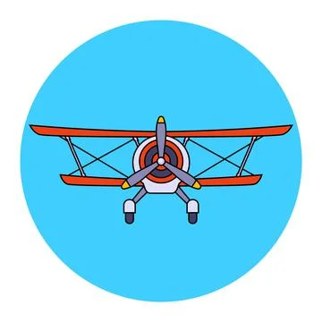 Old two-winged plane with a propeller front view. Stock Illustration