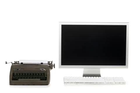 Old typewriter and modern computer Foto stock