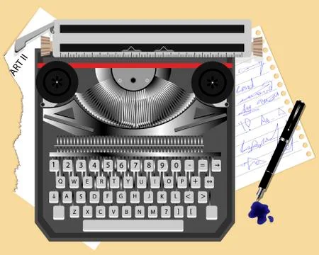 Old typewriter and pen Stock Illustration
