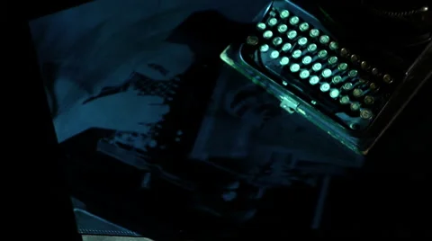 Old typewriter on desk with projected image Stock Footage 47380426