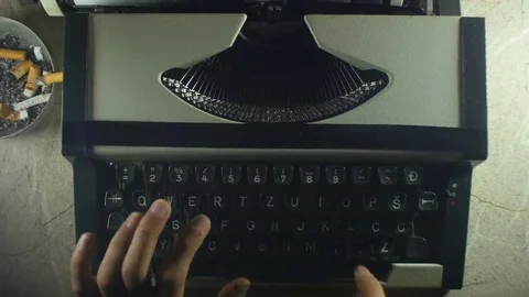 Old typewriter [Noir setting] Top view Stock Footage 69080144
