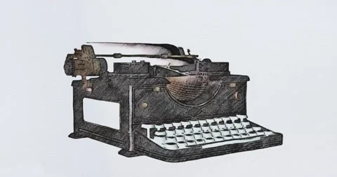 Old Typewriter in Pencil Sketch Cartoon Animation Stock Footage 147990431