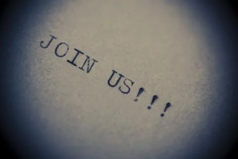 Old typewriter with text join us Stock Photos