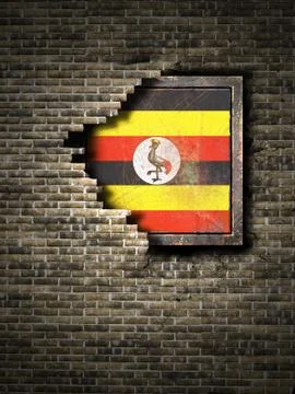 Old Uganda flag in brick wall Stock Illustration