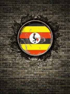 Old Uganda flag in brick wall Stock Illustration