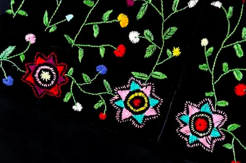 Old Ukrainian embroidery in ornaments and patterns embroidered on a canvas Stock Photos